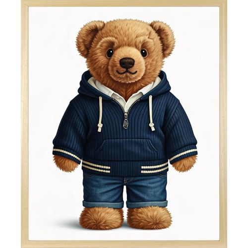 4067437131154 - Bild mit Rahmen QUEENCE Teddy Bär mit Jeans und Hoody farbe rahmen beige farbe bild(er) blau B50cm H70cm T15cm Acrylglas Holzrahmen Bilder