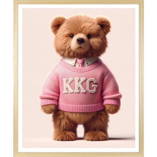 4067437131260 - Bild mit Rahmen QUEENCE Vintage Teddy Bär Mädchen mit Krawatte in rosa farbe rahmen beige farbe bild(er) beige B40cm H50cm T15cm Acrylglas Holzrahmen Bilder