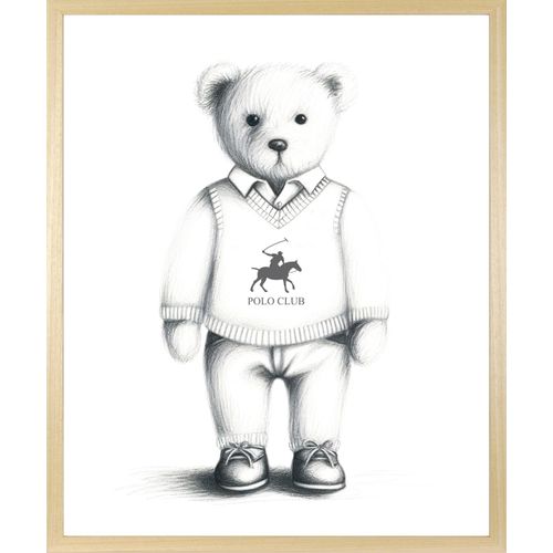4067437130966 - Bild mit Rahmen QUEENCE Vintage Polo Teddy Bär in Pullunder farbe rahmen beige farbe bild(er) grau B40cm H50cm T15cm Acrylglas Holzrahmen Bilder