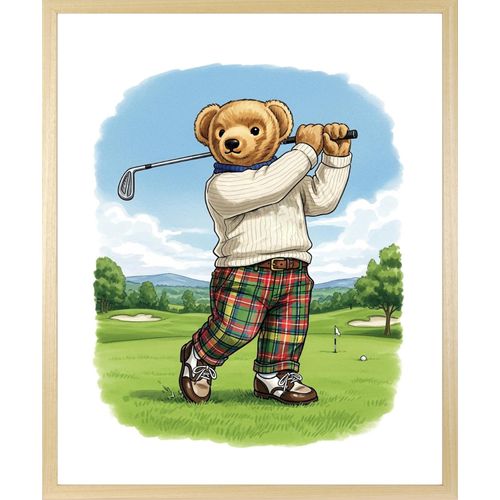 4067437131031 - Bild mit Rahmen QUEENCE Vintage Teddy Bär in Golf Club farbe rahmen beige farbe bild(er) blau B50cm H70cm T15cm Acrylglas Holzrahmen Bilder