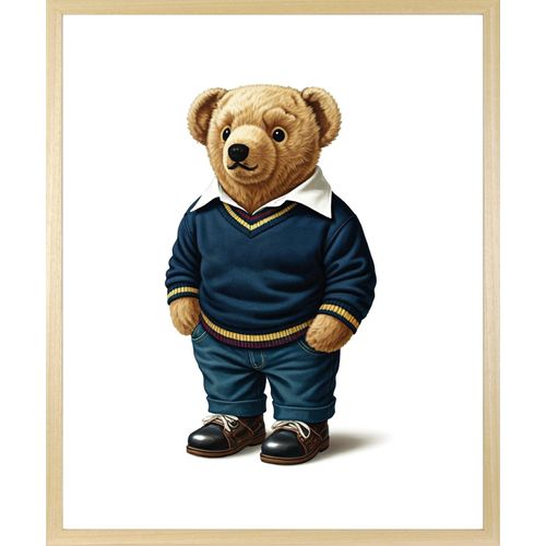 4067437130867 - Bild mit Rahmen QUEENCE Vintage Polo Teddy Bär in Pullover und Hemd farbe rahmen beige farbe bild(er) blau B30cm H40cm T15cm Acrylglas Holzrahmen Bilder