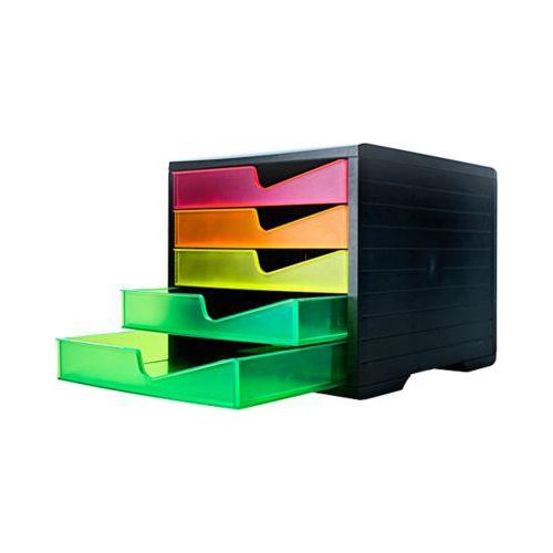 7612176082891 - Schubladenbox styro® styroswing NEONline 5 Schübe Auszugsperre & Griffmulde stapelbar B 270 x T 340 x H 255 mm Polystyrol schwarz-multicolor