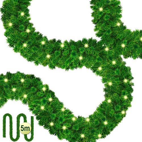 4260663282106 - KESSER® Weihnachtsgirlande mit LED – 5 m oder 10 m 100–200 LEDs IP44 naturgrün mit Schnee-Effekt je nach Modell für Outdoor & Indoor mit Fernbedienung & Weihnachtsdeko je nach Variante