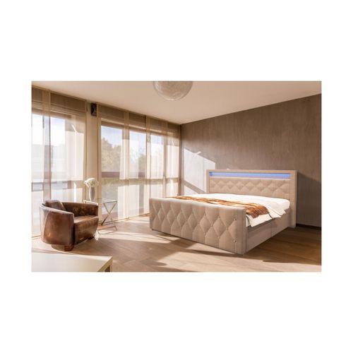 4058166275110 - Polsterbett inkl Matratze und Topper velara Farbe Beige Größe 180 x 200 cm Komfortbett Polsterbett Bettgestell Doppelbett - Home Deluxe