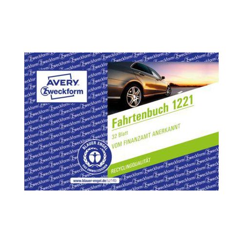 4004182012215 - Avery® Zweckform Fahrtenbuch 1221 für PKW A6 quer Ausfüllhilfe Gesamtübersicht Jahresabrechnung Blauer Engel weiß 32 Blatt für 310 Fahrten 4004182012215 - Avery® Zweckform Fahrtenbuch 1221 für PKW A6 quer Ausfüllhilfe Gesamtübersicht Jahresabrechnung Blauer Engel weiß 32 Blatt für 310 Fahrten