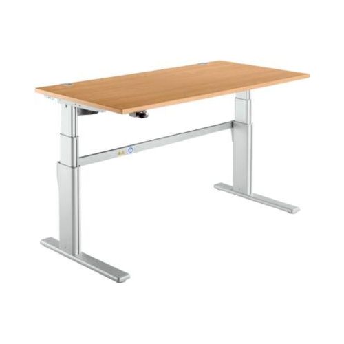 4250510871065 - Schreibtisch Komfort elektrisch höhenverstellbar Rechteck C-Fuß B 1600 x T 800 x H 655-1305 mm Buche weißaluminium RAL 9006