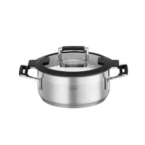 4004293919595 - Bratentopf RÖSLE SILENCE PRO Töpfe Gr Ø 20 cm + Höhe 146 cm silberfarben (silberfarben schwarz) Bratentöpfe Innenskalierung Schüttrand spülmaschinengeeignet Ø 20 cm Induktion