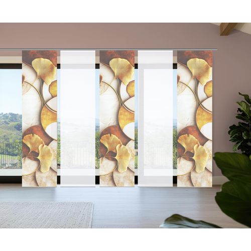 4056751541176 - Schiebegardine HOME IN GREEN STORM gold (goldfarben) B60cm H245cm Polyester Gardinen Bambusoptik SET recycelt Digitaldruck