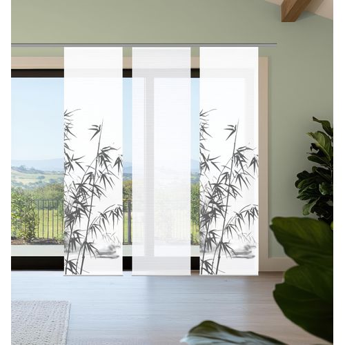 4056751541060 - Schiebegardine HOME IN GREEN RUFUS grau B60cm H245cm Polyester Gardinen Bambusoptik SET recycelt Digitaldruck