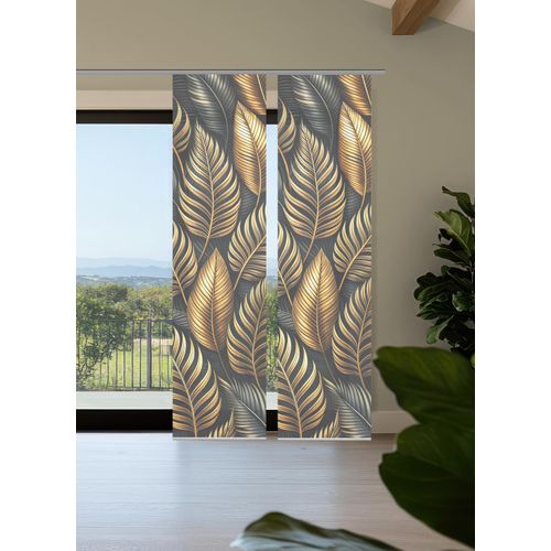 4056751541190 - Schiebegardine HOME IN GREEN EDRIC goldfarben B60cm H245cm Polyester Gardinen Bambusoptik SET recycelt Digitaldruck