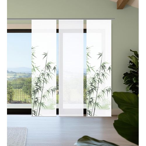 4056751541077 - Schiebegardine HOME IN GREEN RUFUS grün B60cm H245cm Polyester Gardinen Bambusoptik SET recycelt Digitaldruck