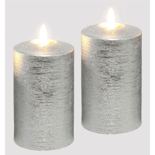 4019844803131 - LED-Kerze IGEA Batteriebetriebene LED-Kerzen aus Echtwachs Höhe ca 125 cm silber (silberfarben) H125cm Ø75cm Echtwachs Kerzen warmweißes Stimmungslicht Stumpenkerze für den Adventskranz