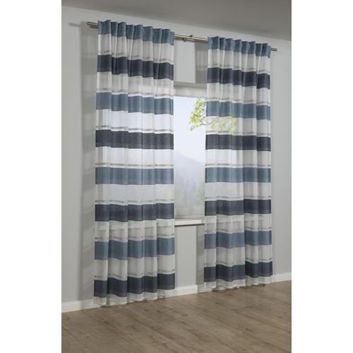 4003018371663 - Gardine Schal mit Gardinenband Etamine Webstreifen GARDINIA Stangendurchzug (1 St) transparent transparent Polyester Stoff Etamine blau