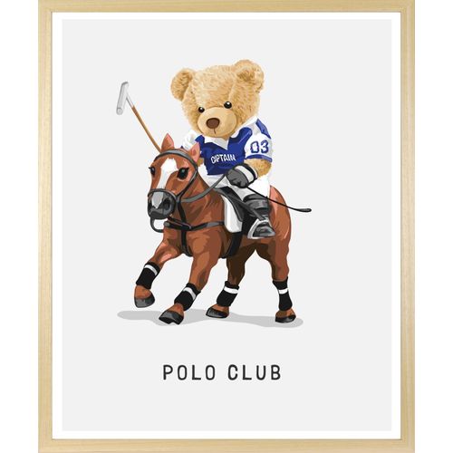 4067437131222 - Bild mit Rahmen QUEENCE Polo Club Teddy Bär auf Pferd farbe rahmen beige farbe bild(er) braun B30cm H40cm T15cm Acrylglas Holzrahmen Bilder
