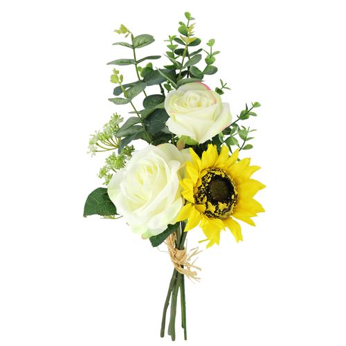 4019844775858 - Kunstblume IGEA Bouquet Rosen Sonnenblume gelb (gelb weiß) B20cm H42cm L20cm Polyester Kunstpflanzen Künstlicher Strauß Blume Blumenbouquet Blumenstrauß Rosenstrauß
