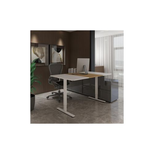 4058166324979 - Höhenverstellbarer Schreibtisch ELMO Weiß Holz 120 x 60 cm mit PC-Halterung