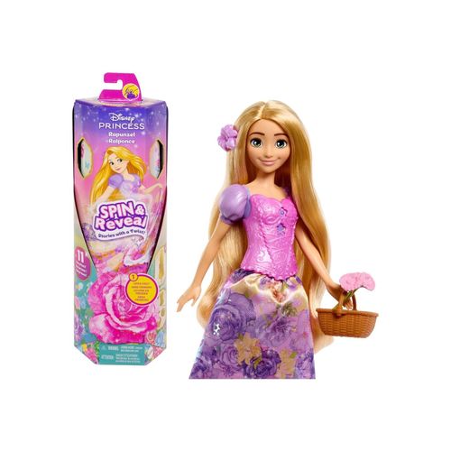 0194735239689 - HTV86 - Disney Princess - Spin & Reveal - Rapunzel Puppe mit 11 Überraschungen darunter 5 Accessoires 5 Sticker
