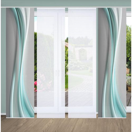 4056751444958 - Schiebegardine HOME IN GREEN ELANIA Gr 1 grün (mint) B60cm H245cm Polyester Gardinen SET DIGITALDRUCKBAMBUSOPTIK RECYCELT