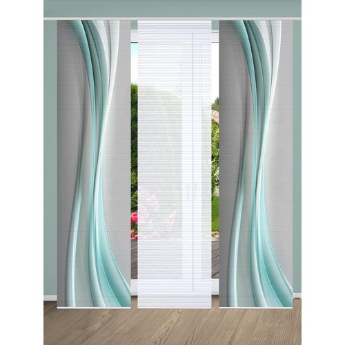 4056751444927 - Schiebegardine HOME IN GREEN ELANIA Gr 1 grün (mint) B60cm H245cm Polyester Gardinen SET DIGITALDRUCKBAMBUSOPTIK RECYCELT