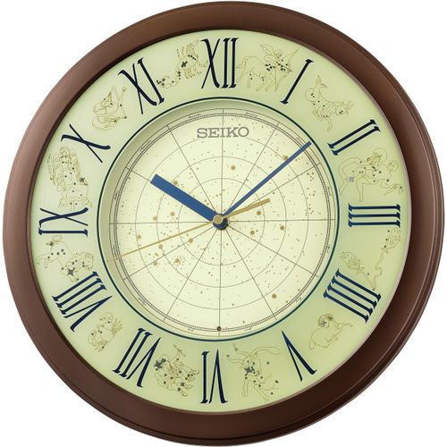 4517228841200 - Wanduhr SEIKO braun Wanduhren Ø 33cm Quarzuhrleuchtendes ZifferblattWohnzimmerKüche Esszimmer Büro