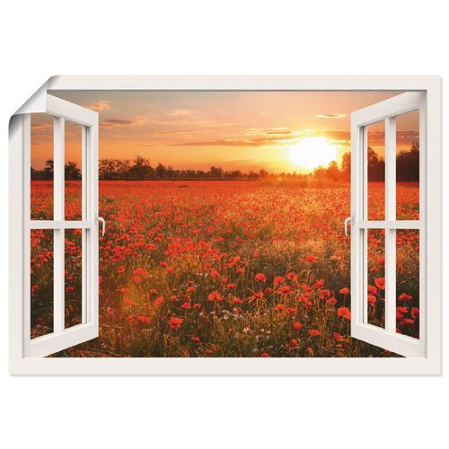 4057738335238 - Wandbild ARTLAND Fensterblick Mohnblumenfeld Bilder Gr B H 100 cm x 70 cm Poster Blumen Querformat 1 St weiß Bild Poster Bilder als Alubild Leinwandbild Wandaufkleber oder in versch Größen