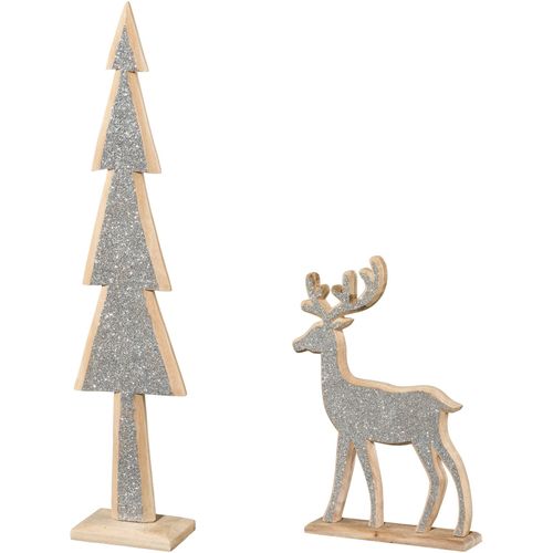 4064118357957 - Weihnachtsfigur CREATIV HOME Tannenbaum und Hirsch silber B145cm H69cm T7cm Dekofiguren