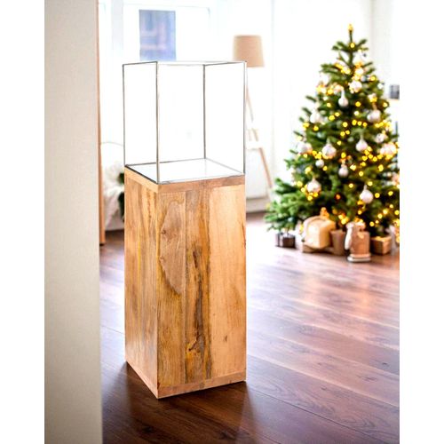 4063387262276 - Bodenwindlicht GILDE Kerzenhalter Säule beige (naturfarben) Kerzenhalter B H T 2600cm x 9100cm x 2600cm Massivholz Glas mit geöltem Mangoholz Höhe ca 91 cm B2600cm H9100cm T2600cm