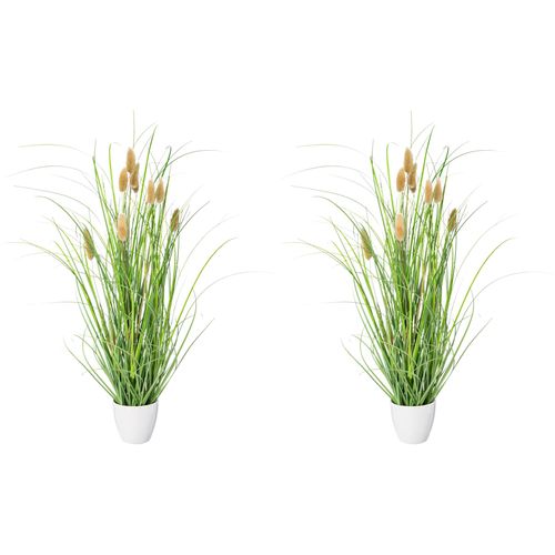 4064118118268 - Kunstgras CREATIV GREEN Grasbusch Kunstpflanzen Gr Ø H 15 cm x 50 cm 2 St grün Kunst-Gräser mit Blüten im Topf