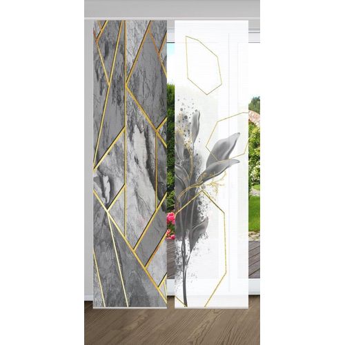 4056751443944 - Schiebegardine HOME IN GREEN SIGNUM Gr 1 grau B60cm H245cm Polyester Gardinen SET DIGITALDRUCKBAMBUSOPTIK RECYCELT