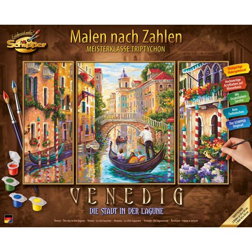 4000887927366 - Malen nach Zahlen SCHIPPER Meisterklasse Triptychon - Venedig Die Stadt in der Lagune Malvorlagen bunt Kinder Basteln Malen Kosmetik Schmuck Made Germany