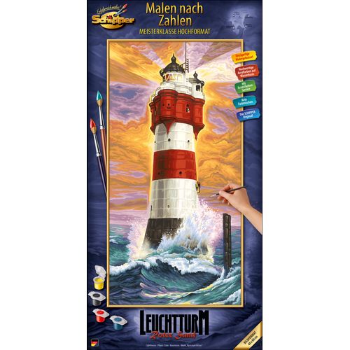 4000887923993 - Malen nach Zahlen SCHIPPER Meisterklasse Hochformat - Leuchtturm Roter Sand Malvorlagen bunt Kinder Basteln Malen Kosmetik Schmuck Made in Germany