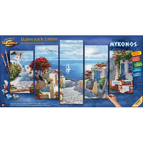 4000887947975 - Malen nach Zahlen SCHIPPER Meisterklasse Polyptychon - Mykonos Malvorlagen bunt Kinder Basteln Malen Kosmetik Schmuck Made in Germany
