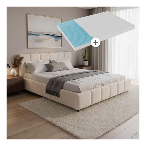 4262437186344 - Polsterbett Florenz mit Matratze - Bubble Design gepolstertes Kopfteil Bouclé - 180 x 200 cm - Creme 4262437186344 - Polsterbett Florenz mit Matratze - Bubble Design gepolstertes Kopfteil Bouclé - 180 x 200 cm - Creme