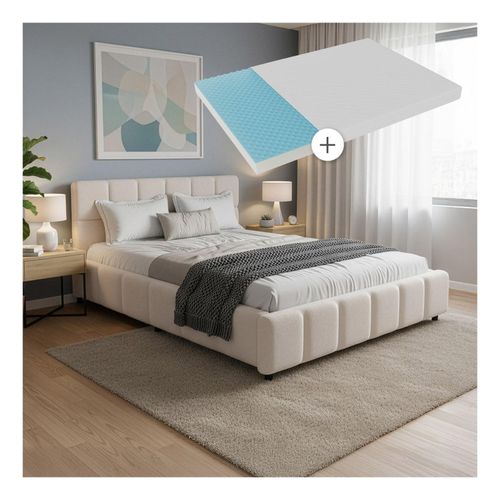 4262437186368 - Polsterbett Florenz mit Matratze - Bubble Design gepolstertes Kopfteil Bouclé - 140 x 200 cm - Creme 4262437186368 - Polsterbett Florenz mit Matratze - Bubble Design gepolstertes Kopfteil Bouclé - 140 x 200 cm - Creme