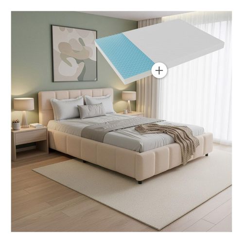 4262437186375 - Polsterbett Florenz mit Matratze - Bubble Design gepolstertes Kopfteil Bouclé - 140 x 200 cm - Beige 4262437186375 - Polsterbett Florenz mit Matratze - Bubble Design gepolstertes Kopfteil Bouclé - 140 x 200 cm - Beige