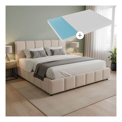 4262437186351 - Polsterbett Florenz mit Matratze - Bubble Design gepolstertes Kopfteil Bouclé - 180 x 200 cm - Beige 4262437186351 - Polsterbett Florenz mit Matratze - Bubble Design gepolstertes Kopfteil Bouclé - 180 x 200 cm - Beige