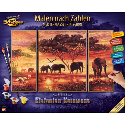 4000887924556 - Malen nach Zahlen SCHIPPER Meisterklasse Triptychon - Elefanten Karawane Malvorlagen bunt Kinder Basteln Malen Kosmetik Schmuck Made in Germany 4000887924556 - Malen nach Zahlen SCHIPPER Meisterklasse Triptychon - Elefanten Karawane Malvorlagen bunt Kinder Basteln Malen Kosmetik Schmuck Made in Germany
