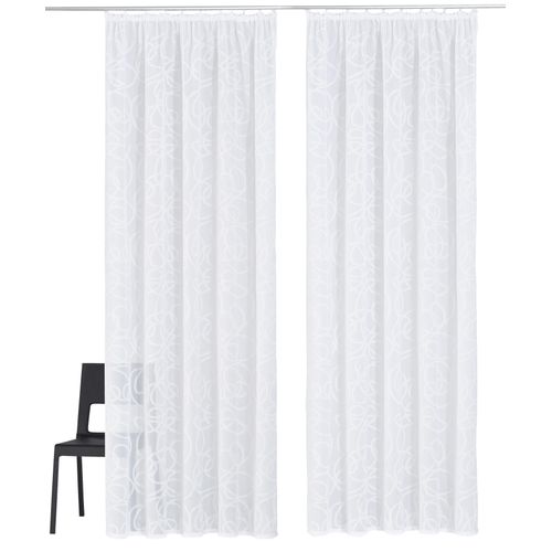 6944185407954 - Gardine MY HOME Tanaro Gr 1 weiß Gardinen 145cm Kräuselband 140cm Polyester Vorhang Fertiggardine 2-er Set mit Schlingen-Motiv bedruckt B140cm H145cm