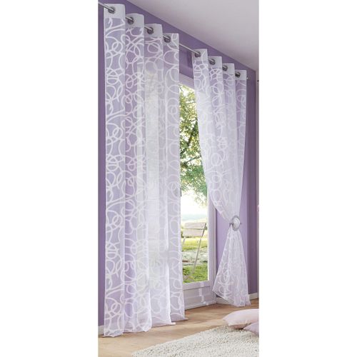 6944185407916 - Gardine MY HOME Tanaro Gr 1 weiß B140cm H145cm Voile Polyester Gardinen 2-er Set mit Schlingen-Motiv bedruckt Polyester Topseller
