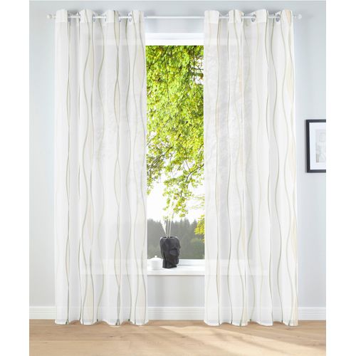 6944185403987 - Gardine MY HOME Dimona Gr 2 beige (creme grün) B140cm H175cm Voile Polyester Gardinen 2-er Set transparent Voile Polyester Wellen