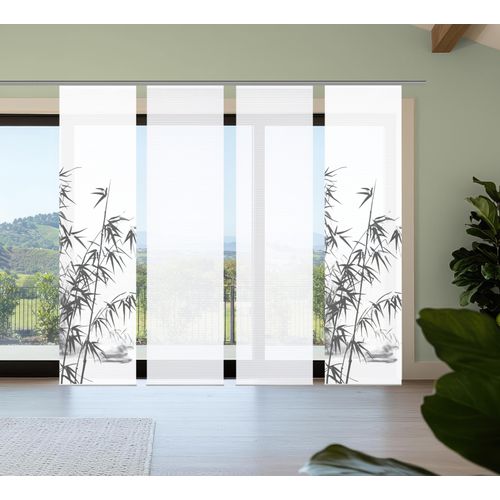 4056751541084 - Schiebegardine HOME IN GREEN RUFUS grau B60cm H245cm Polyester Gardinen Bambusoptik SET recycelt Digitaldruck