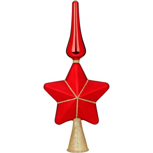 4061752081736 - Christbaumspitze MAGIC BY INGE Merry Red Weihnachtsdeko rot Christbaumschmuck Weihnachtsbaumschmuck rot (rot goldfarben) Weihnachtsbaumschmuck mit Stern Höhe ca 29 cm