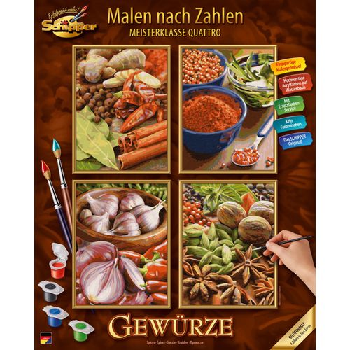 4000887937198 - Malen nach Zahlen SCHIPPER Meisterklasse Quattro - Gewürze Malvorlagen bunt Kinder Basteln Malen Kosmetik Schmuck Made in Germany