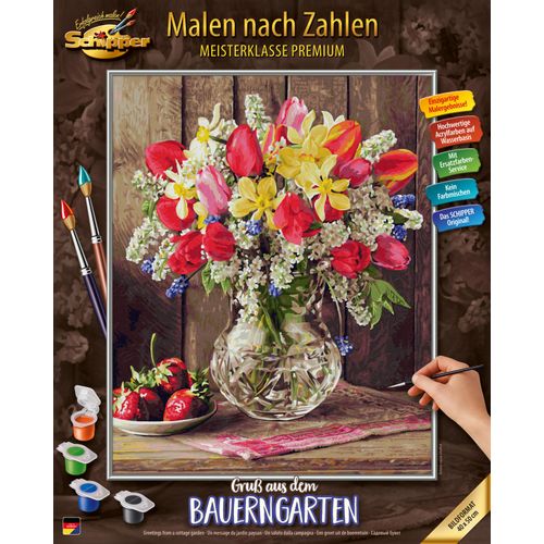 4000887917909 - Malen nach Zahlen SCHIPPER Meisterklasse Premium - Gruß aus dem Bauerngarten Malvorlagen bunt Kinder Basteln Malen Kosmetik Schmuck Made in Germany
